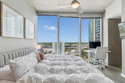 a view of a city with tall buildings