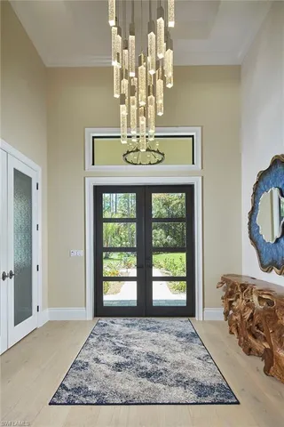 a view of a livingroom with a chandelier