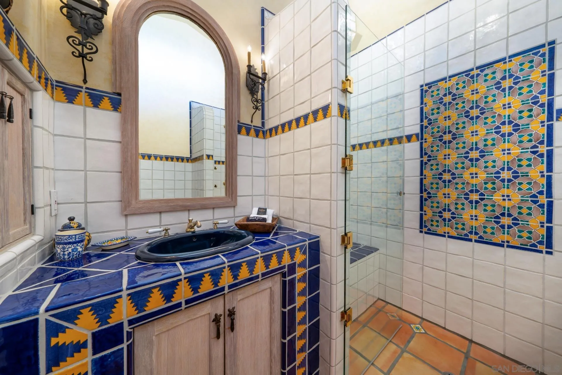 6174 El Tordo Rancho Santa Fe, CA 92067 - Photo 29 of 58 a bathroom with a granite countertop sink and a shower