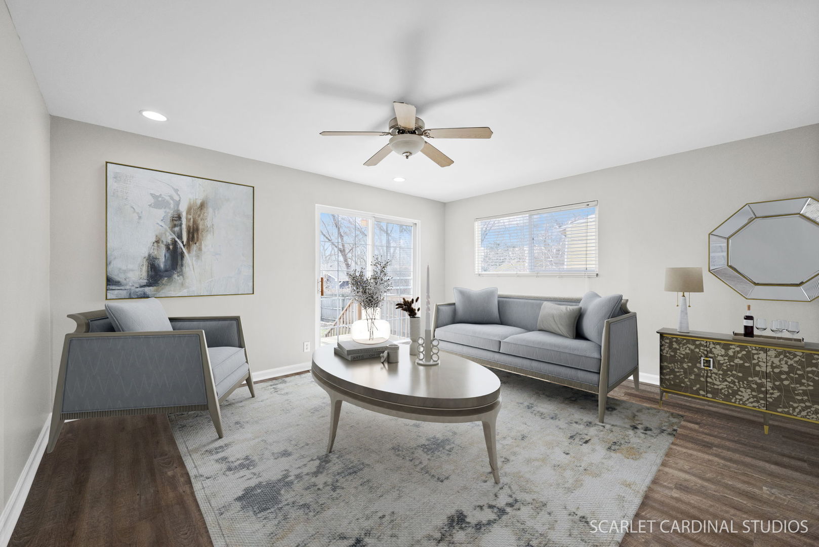 27 Long Beach Road Montgomery, IL 60538 - Photo 3 of 18 a living room with furniture a rug and a chandelier
