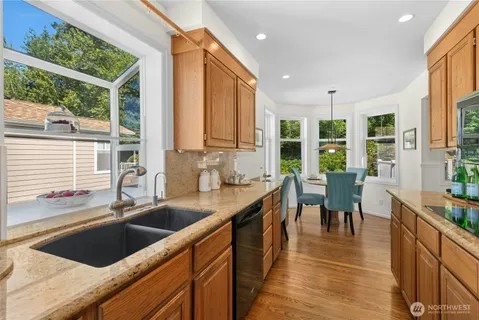 a kitchen with lots of counter top space