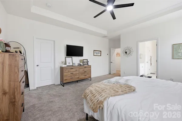 a bedroom with a bed flat screen tv and a couch