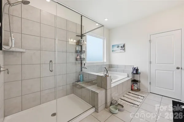 a bathroom with a tub and a shower
