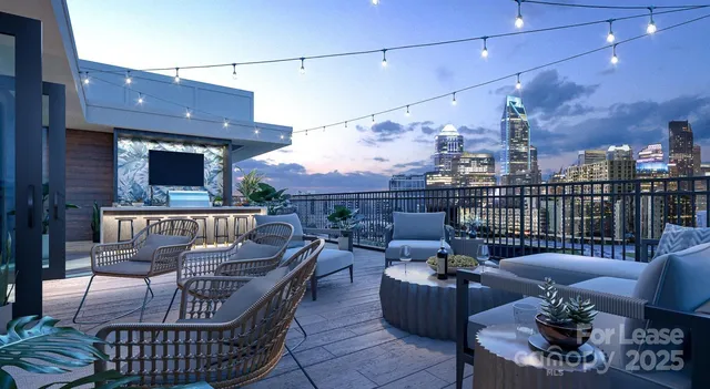 a view of a roof deck with couches