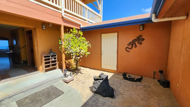 a vase of flowers sitting on a floor in front of a door