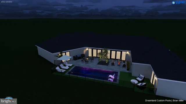 a view of a deck in backyard