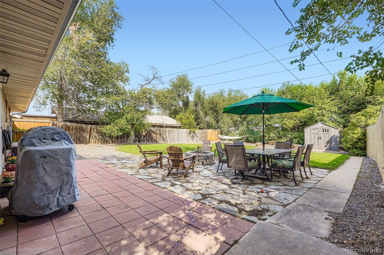 4720 Carr Street Wheat Ridge, CO 80033 - Photo 16 of 31 a view of a patio with table and chairs under an umbrella