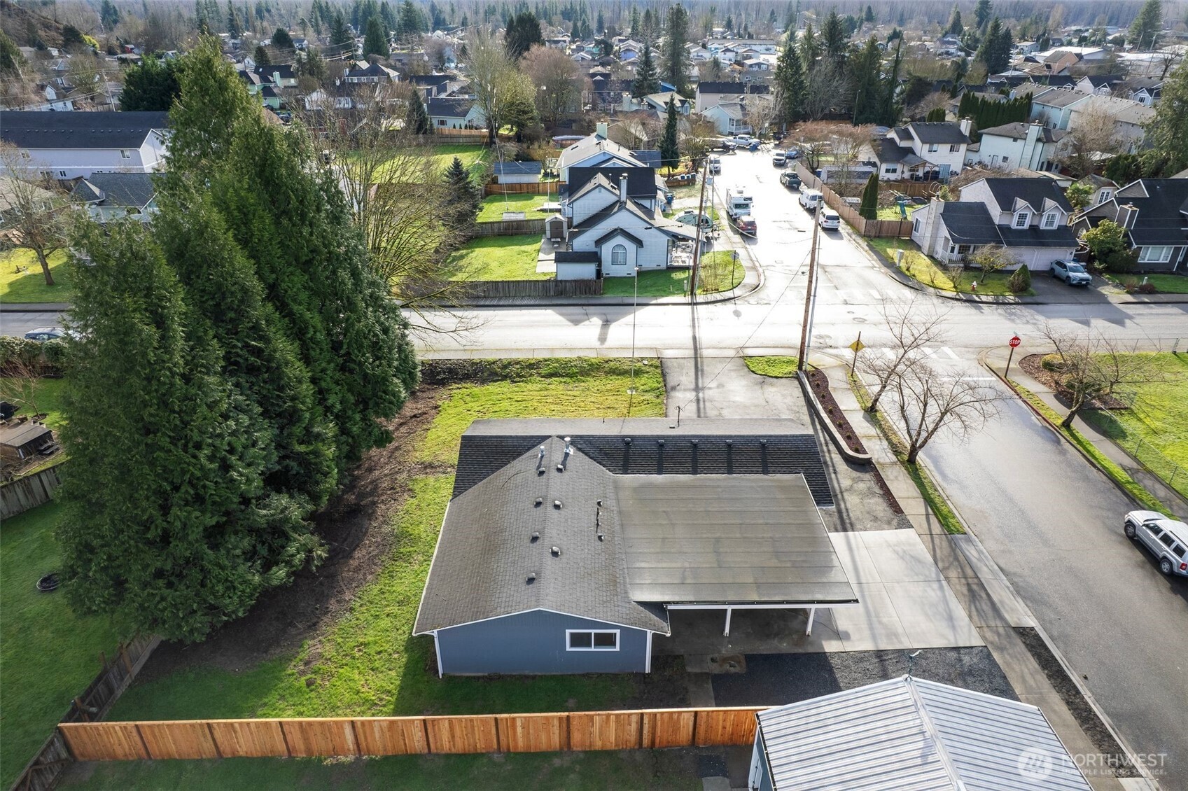731 High Avenue Sultan, WA 98294 - Photo 31 of 37 an aerial view of a swimming pool with seating area