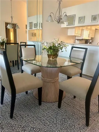a dining room with furniture