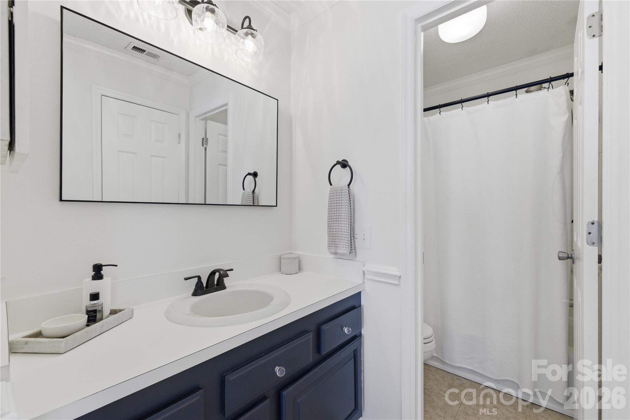 308 Queens Road, Unit 32 Charlotte, NC 28204 - Photo 16 of 30 a bathroom with a double vanity sink and mirror