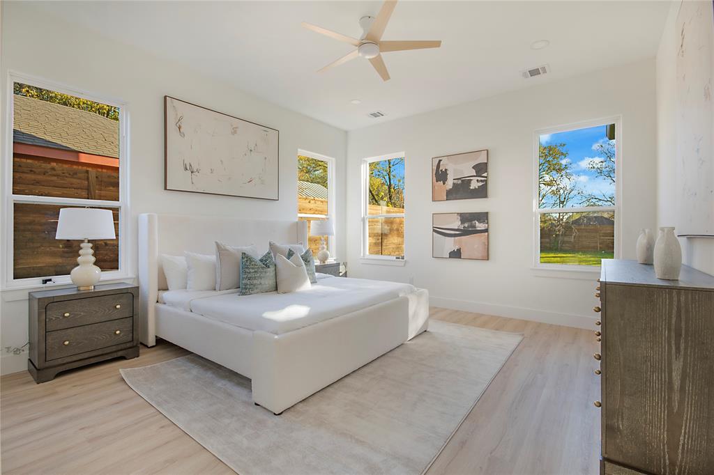 3902 Furey Street Dallas, TX 75212 - Photo 11 of 34 Bedroom with light wood-style floors and ceiling fan
