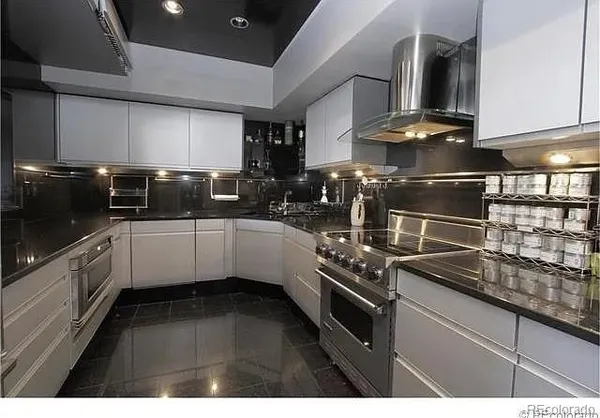 a kitchen with lots of counter top space