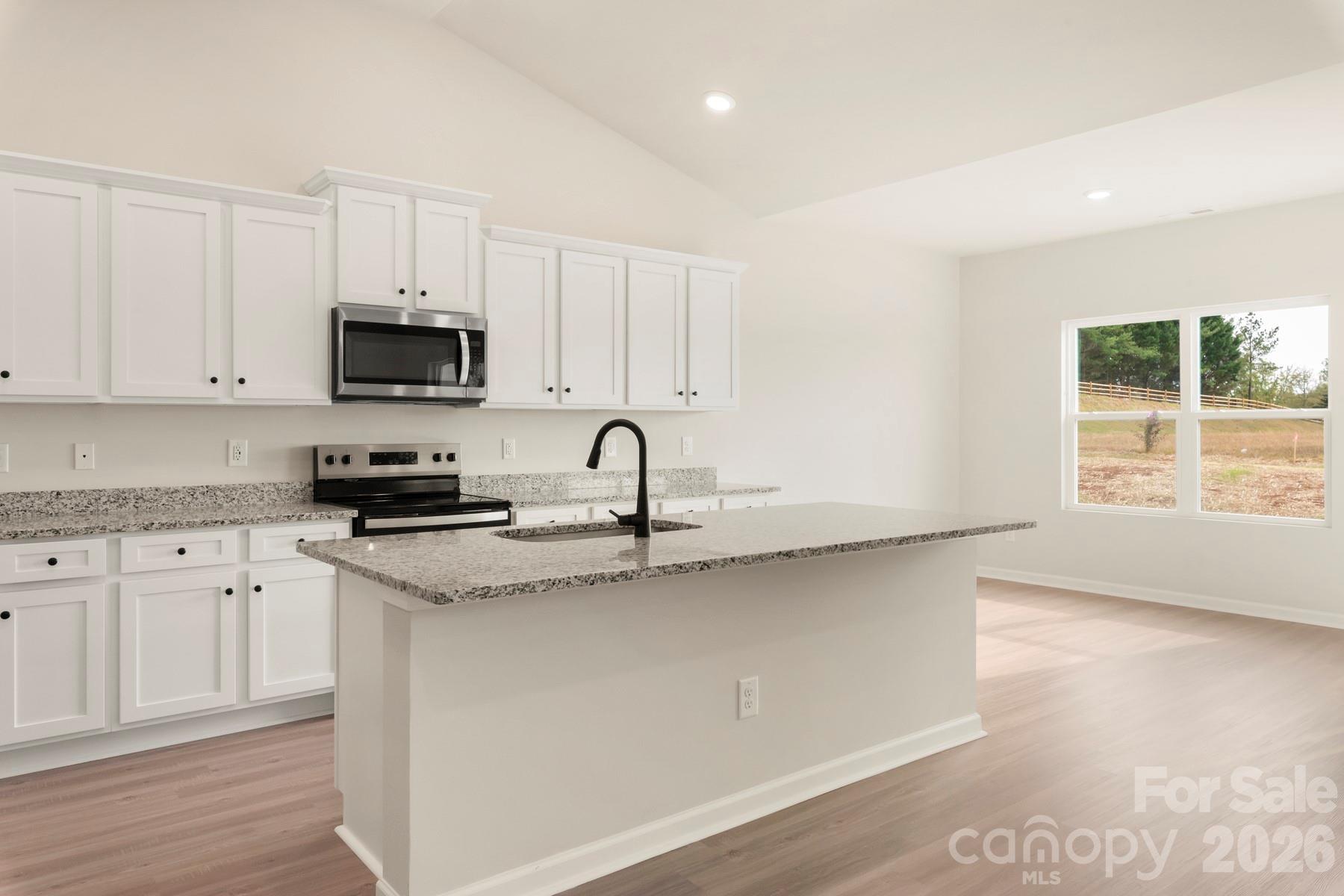 275 Limestone Terrace Salisbury, NC 28146 - Photo 6 of 22 a kitchen with stainless steel appliances granite countertop a sink a stove a microwave a counter space and cabinets