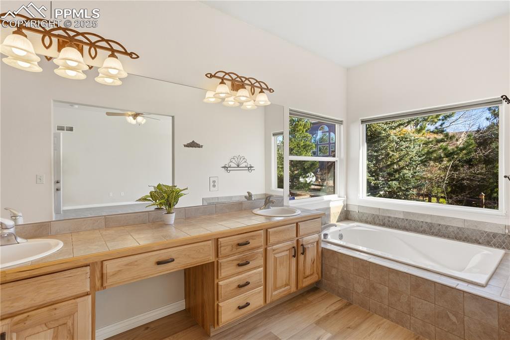 16243 Kitchener Way Monument, CO 80132 - Photo 13 of 33 a bathroom with a granite countertop sink mirror and a bathtub