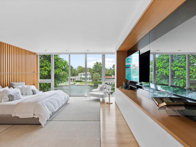 a bedroom with two beds and painted walls