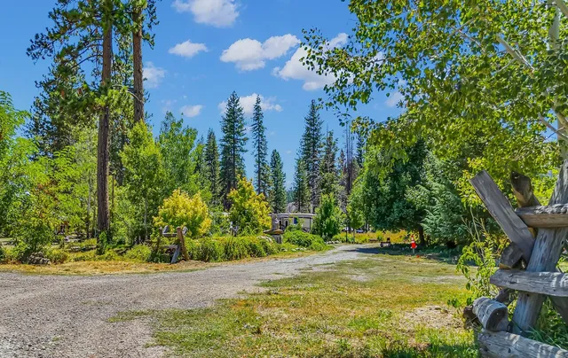 a view of a backyard with a fountain