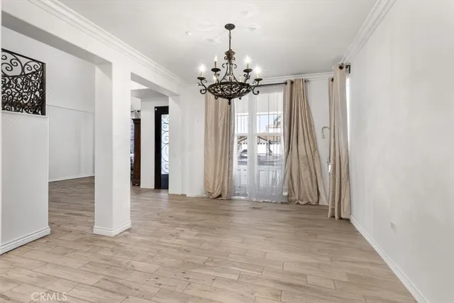 a view of a chandelier in a room