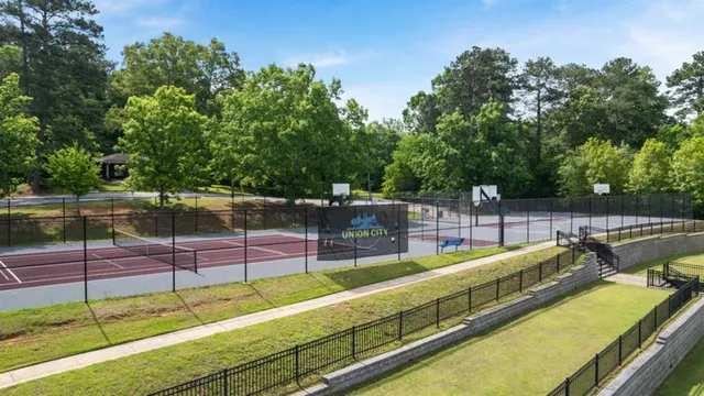 a swimming pool with outdoor view