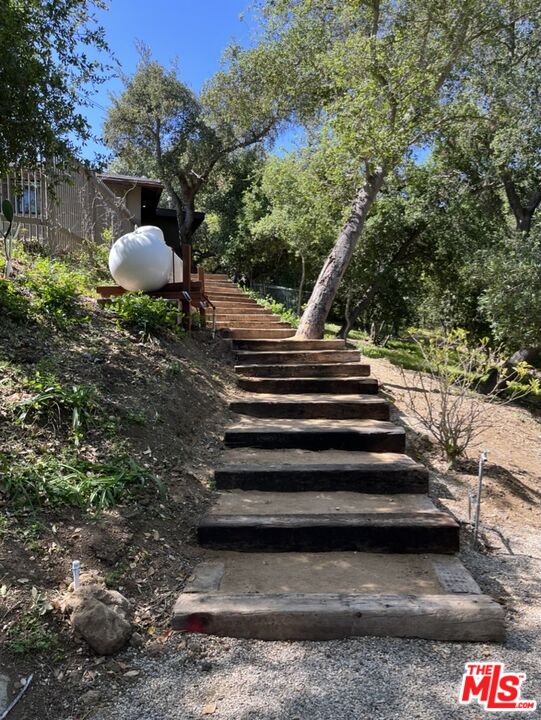 21273 Entrada Road Topanga, CA 90290 - Photo 55 of 70 a view of a yard with plants and a bench
