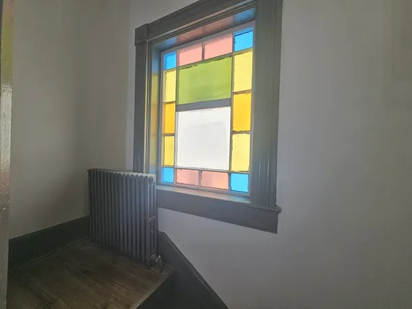 a bathroom with a window