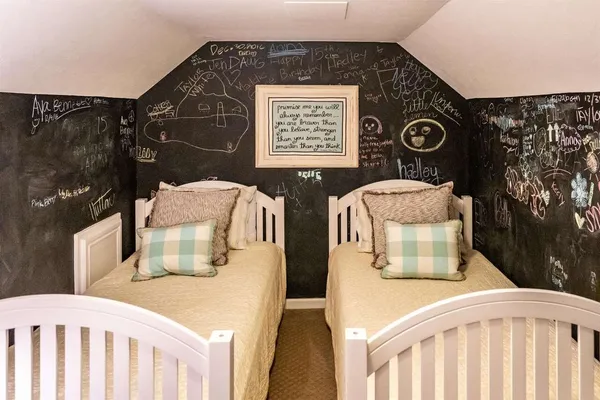 an aerial view of a house with a lake view