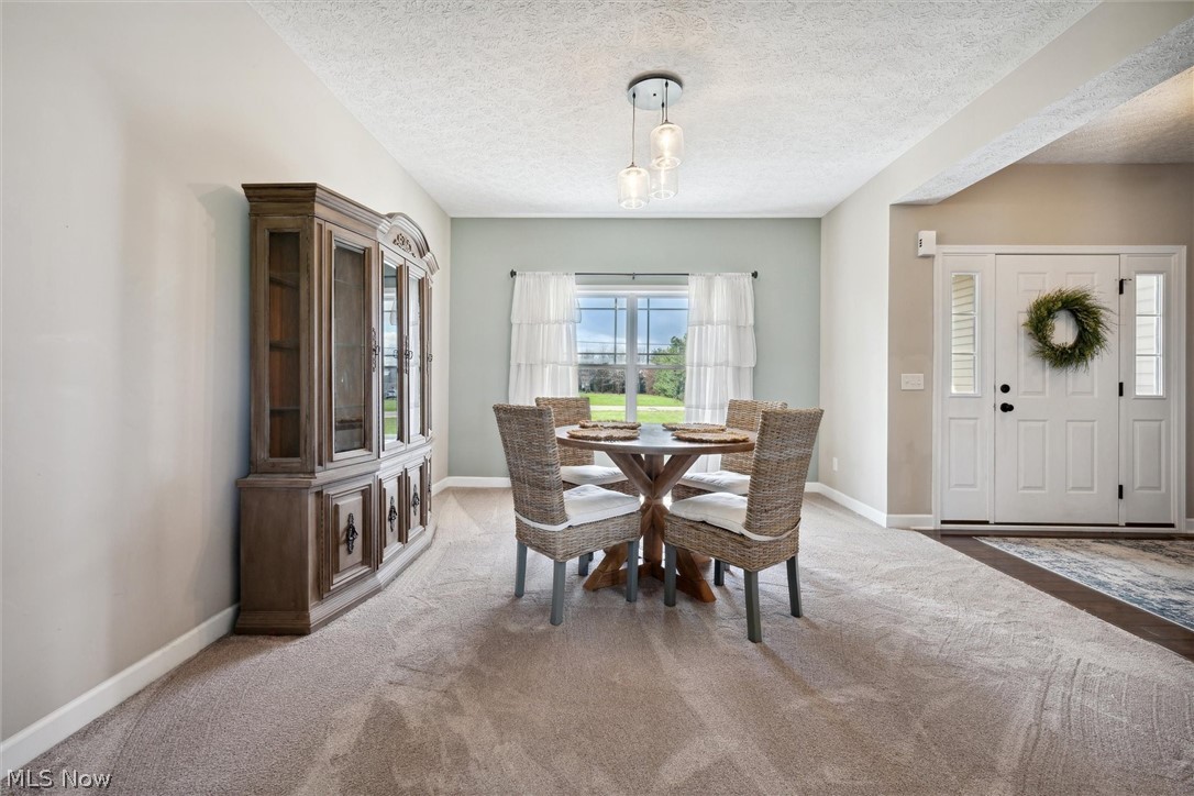 405 East Luchsinger Road Port Clinton, OH 43452 - Photo 13 of 40 Carpeted dining room with a textured ceiling, beautiful light fixture