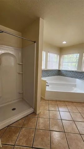 a bathroom with a bathtub and a shower