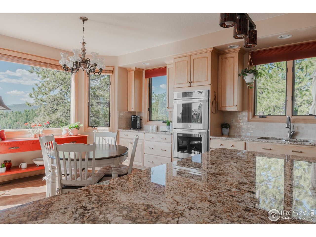 2964 Elk View Drive Evergreen, CO 80439 - Photo 12 of 40 a living room with stainless steel appliances kitchen island granite countertop furniture and a fireplace