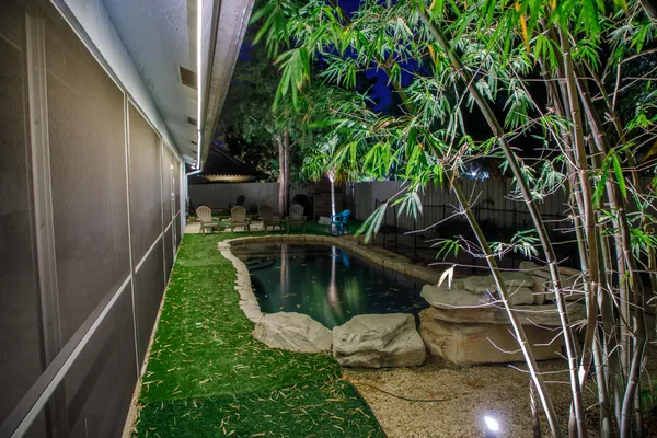 a view of a backyard with garden
