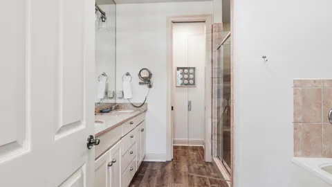 a bathroom with a bathtub