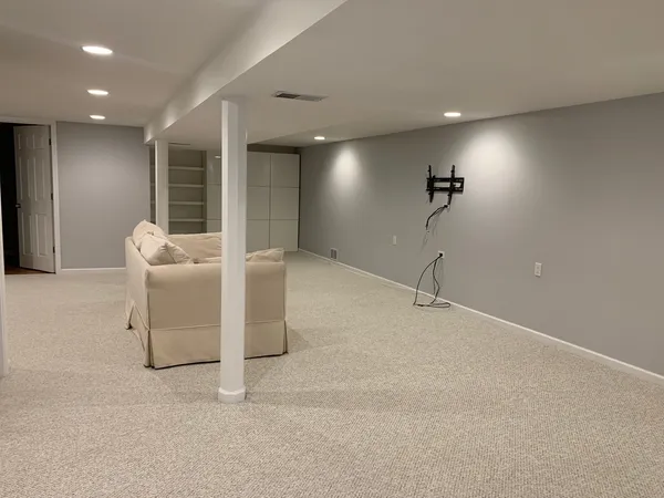 a view of a livingroom with a staircase