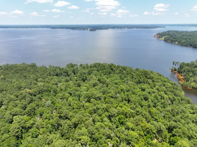 a view of a lake with a yard