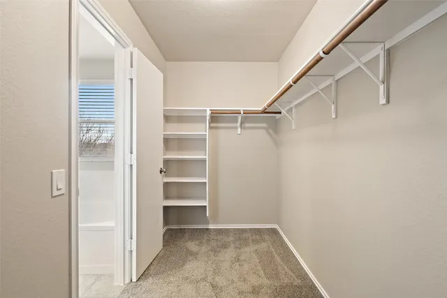 a view of walk in closet with empty racks