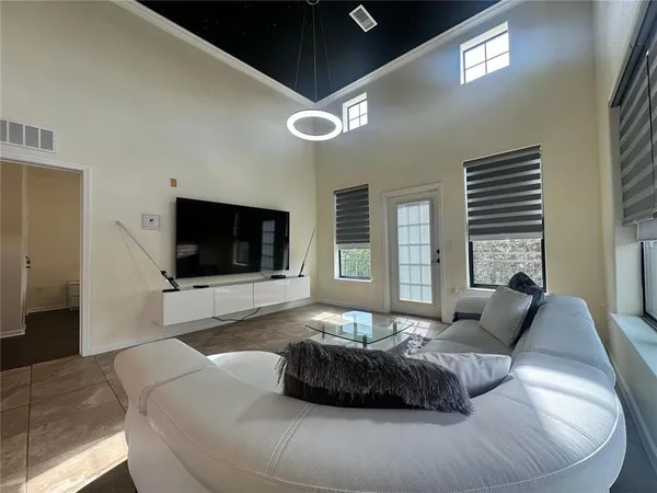 an aerial view of a house