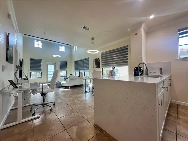 a view of a garden with a slide