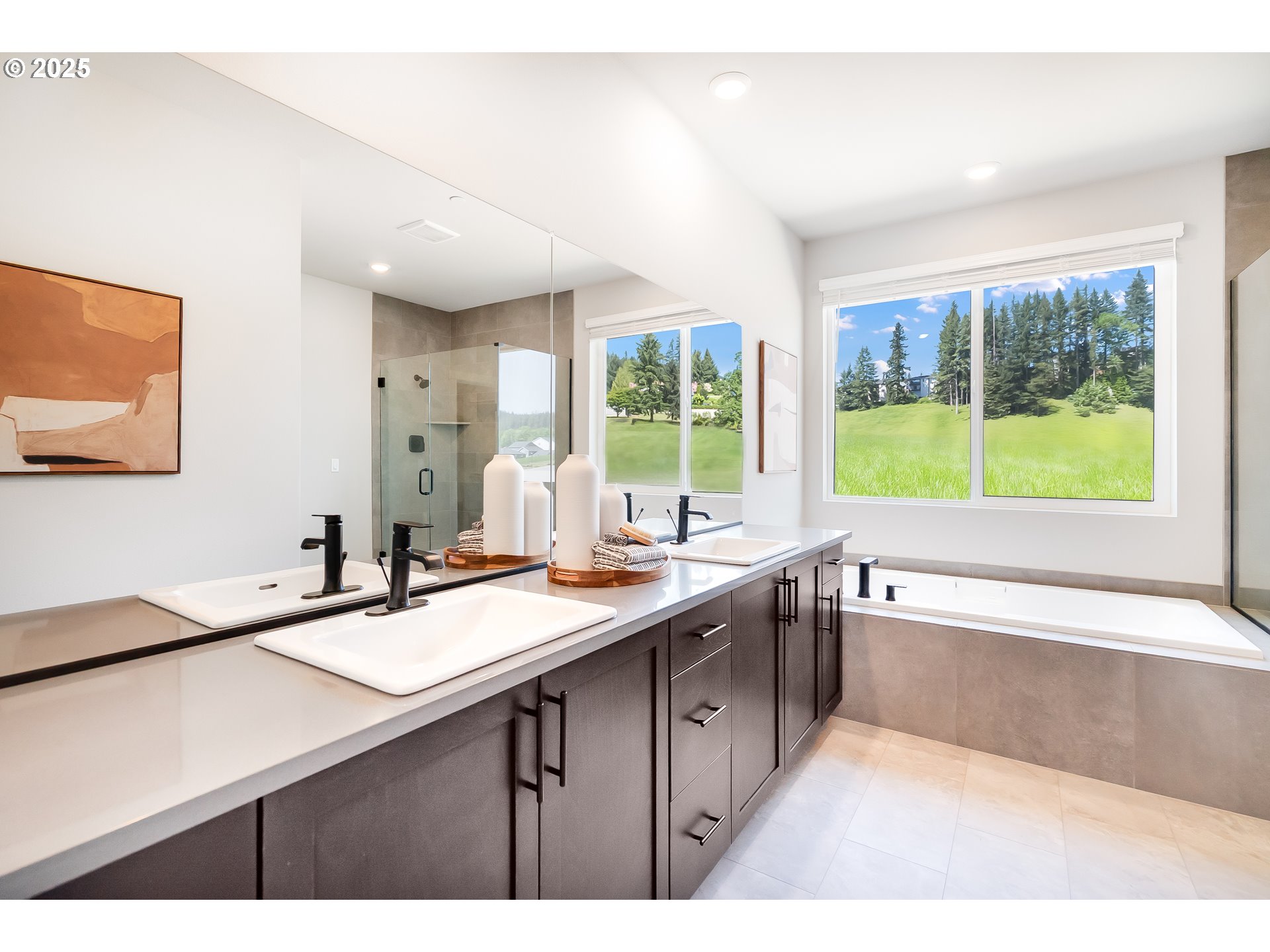 Undisclosed Address Camas, WA 98607 - Photo 40 of 48 a bathroom with a sink and a large mirror