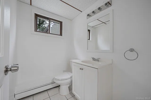 a bathroom with a toilet sink vanity and mirror