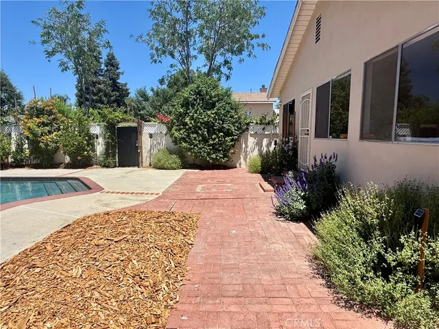 a view of a backyard with potted plants