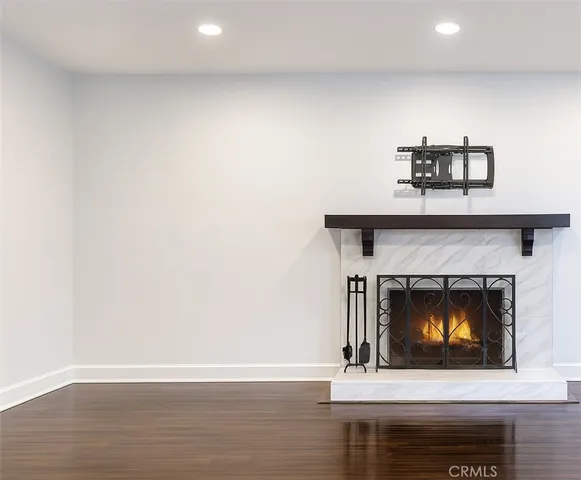 a living room with a fireplace