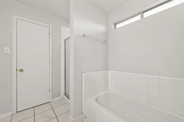 a bathroom with a bathtub