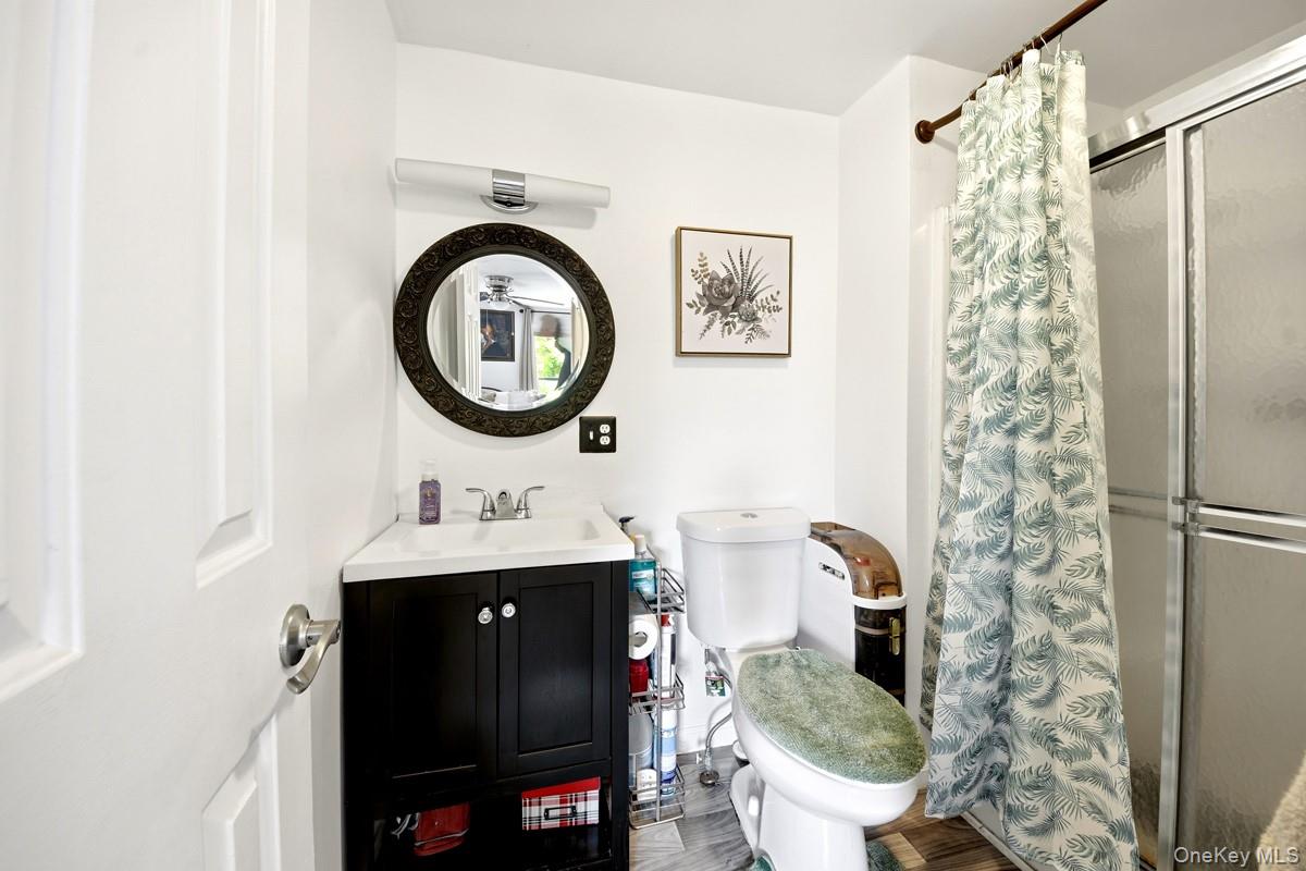 708 Mallard Way Peekskill, NY 10566 - Photo 24 of 29 a bathroom with a sink a toilet a mirror and shower curtain