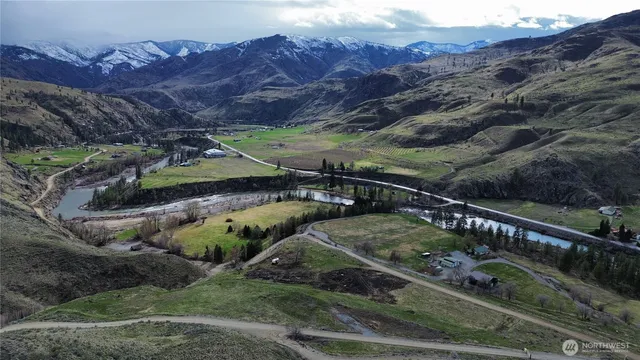 a view of a backyard with a mountain