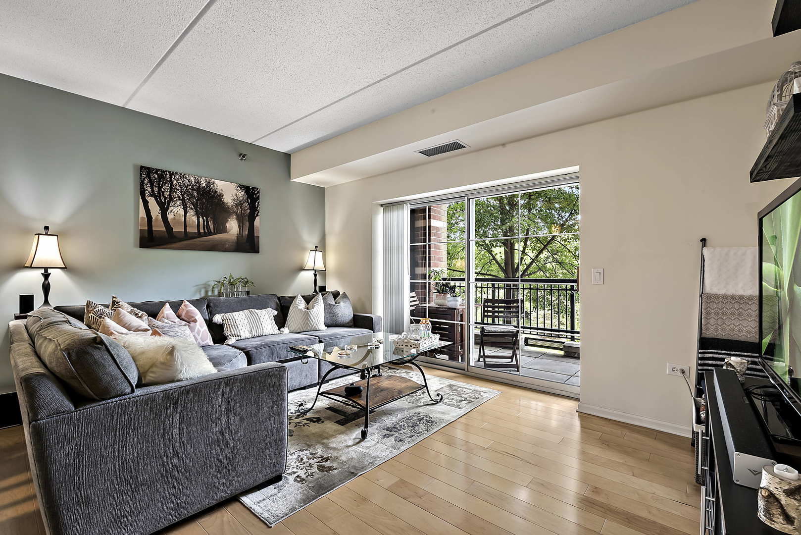 440 West Mahogany Court, Unit 208 Palatine, IL 60067 - Photo 8 of 16 a living room with furniture and a flat screen tv