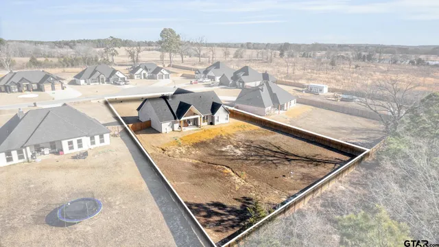 an aerial view of a backyard