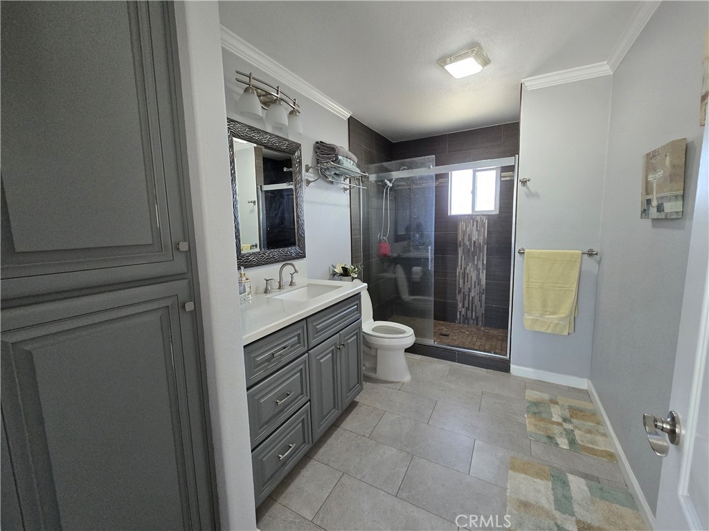 5995 West Brooks Road Merced, CA 95341 - Photo 15 of 20 a bathroom with a double vanity sink toilet mirror and shower