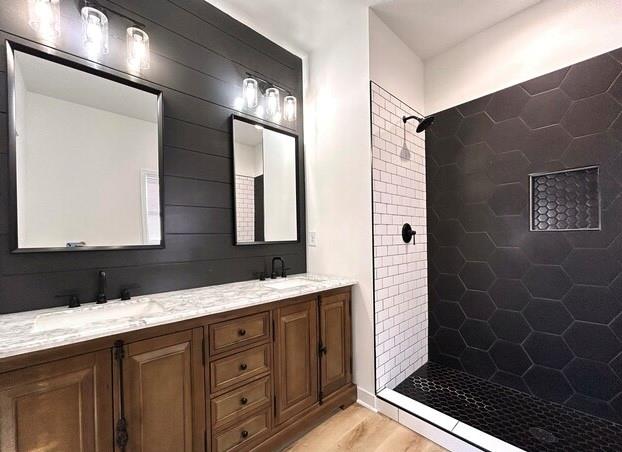 143 Addie Jane Lane Buchanan, GA 30113 - Photo 18 of 31 a bathroom with a granite countertop sink a mirror and a shower