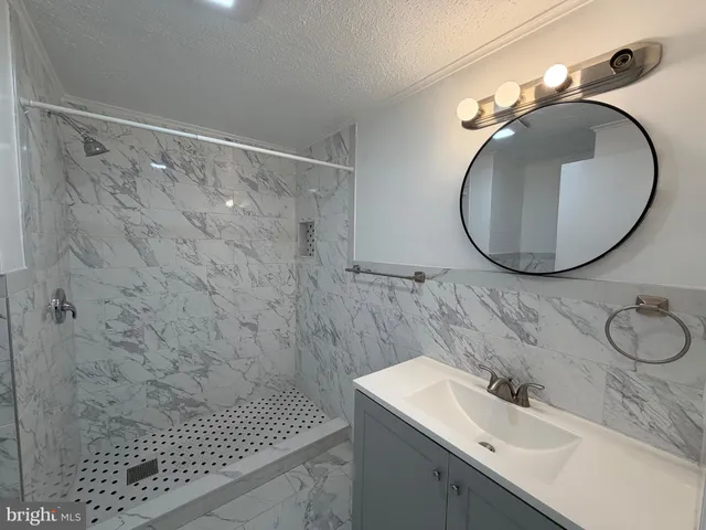 a bathroom with a sink mirror and vanity