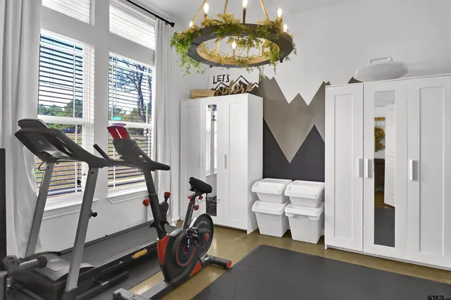 a room with gym equipment