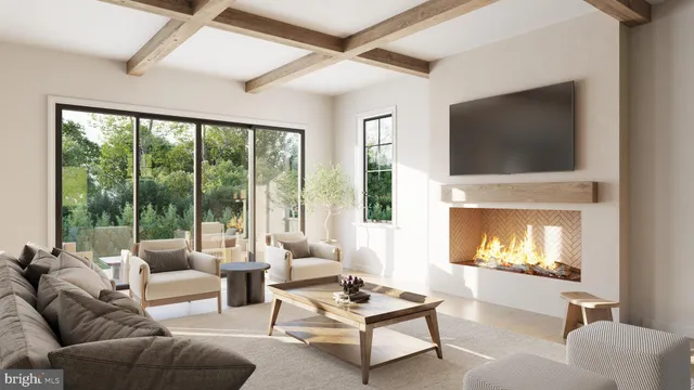 a living room with furniture a floor to ceiling window and a flat screen tv