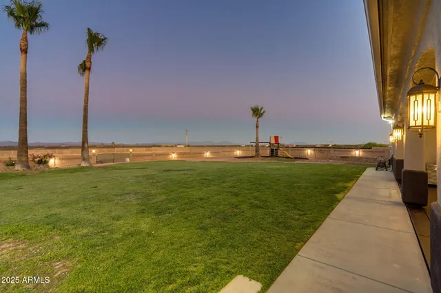 a view of a garden with a slide